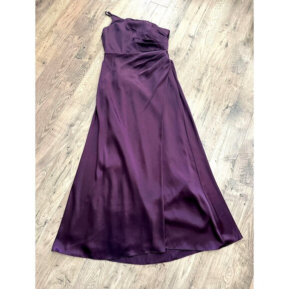 Galina Signature Charmeuse Draped One-Shoulder Plum Bridesmaid Dress Size 12 - Picture 10 of 11